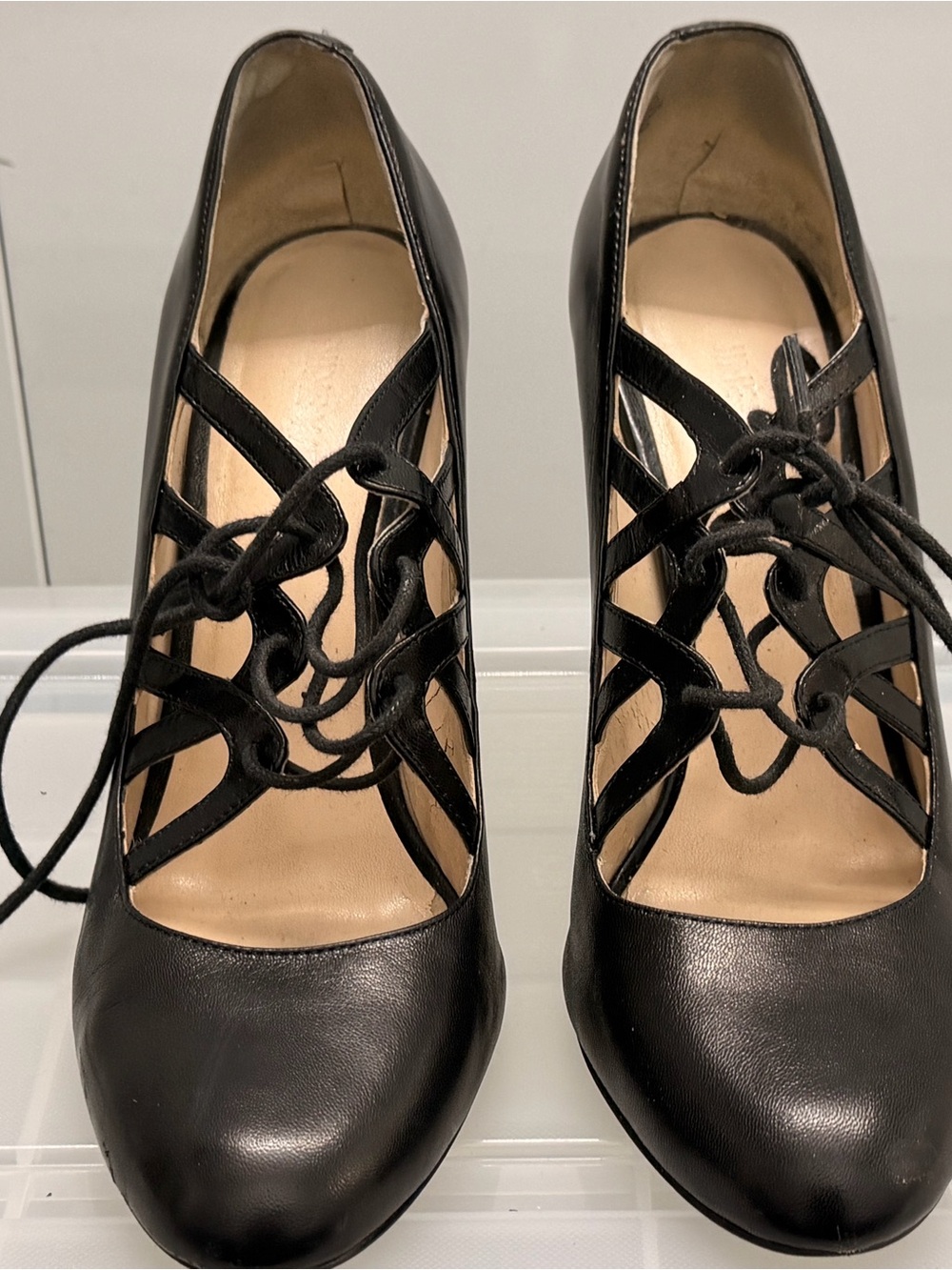 Nine West Black Lace-Up Cutout Heels